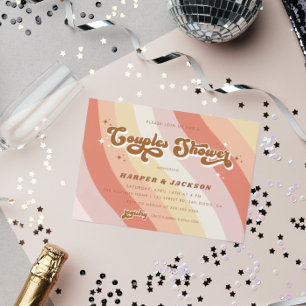 Orange Retro 70s Couples Shower Invitation