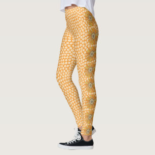 Orange Retro 70s Flower Leggings
