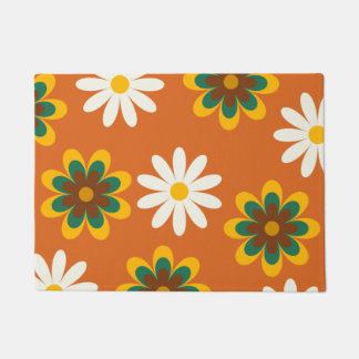 Orange Retro 70s Flowers Doormat