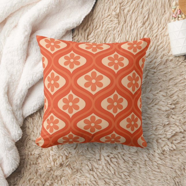 Orange retro 70s flowers on ogee pattern cushion (Blanket)