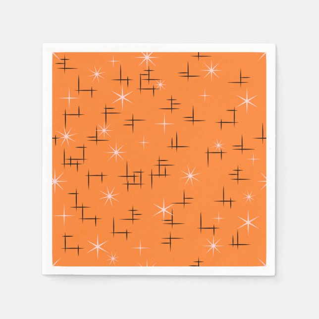 Orange Retro Atomic Age Pattern Napkin (Front)