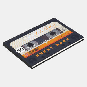 Orange Retro Audiotape 50th birthday Guest Book