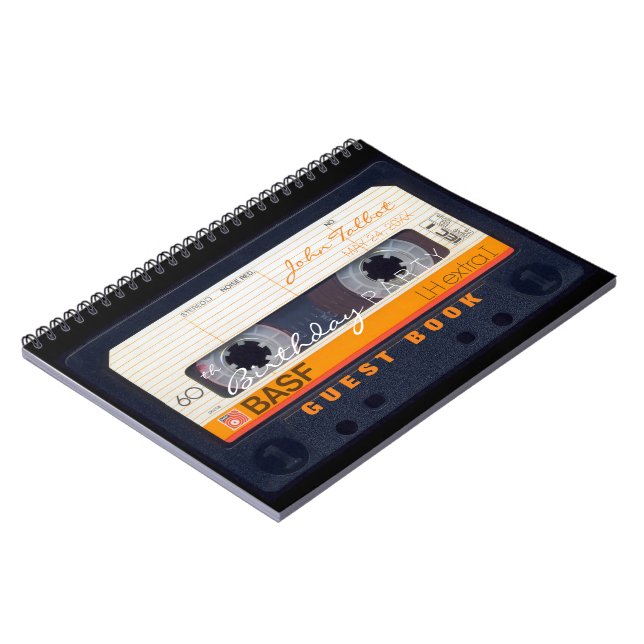 Orange Retro Audiotape 60th birthday Guest Book NB (Left Side)
