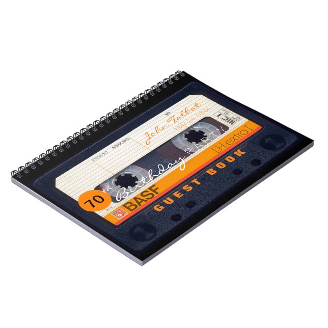Orange Retro Audiotape 70th birthday Guest Book (Left Side)