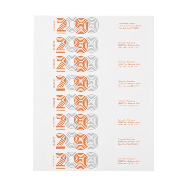 Orange Retro Big Numbers Class of Wrap Around Label (Sheet)
