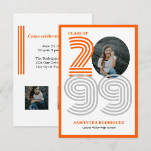 Orange Retro Big Numbers Graduation Photo Invitation