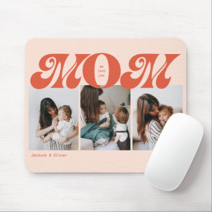 Orange Retro Bold Mom 3 Photo Collage Mouse Pad