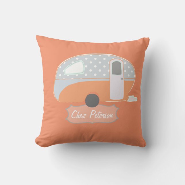 Orange Retro Caravan Cushion (Front)