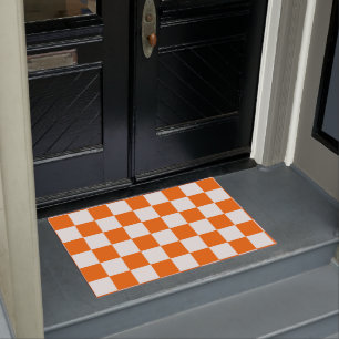 Orange Retro Checks Chequerboard Pattern    Doormat