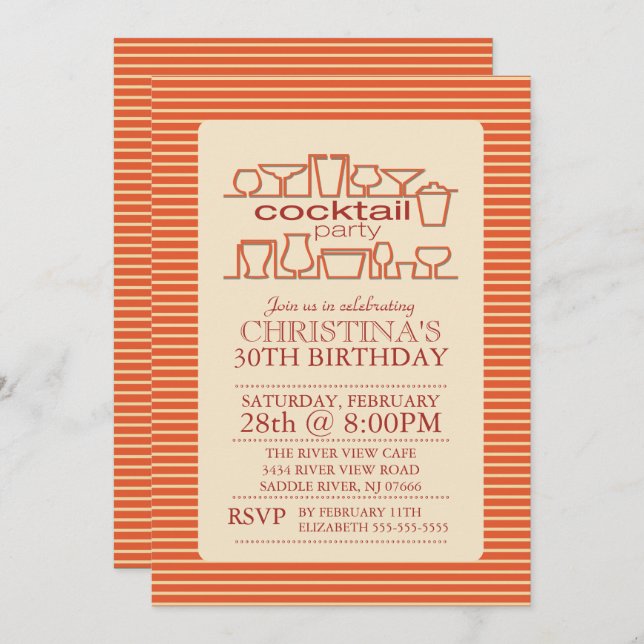 Orange Retro Cocktail Birthday Party Invitation (Front/Back)