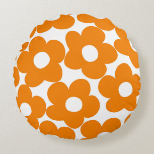 Orange Retro Daisies #1 #decor #art Round Cushion