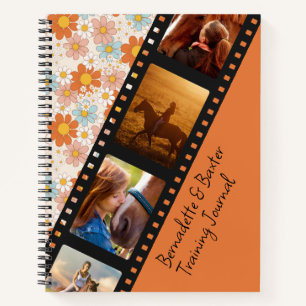 Orange Retro Daisy 4 Photo Horse Collage Name Notebook