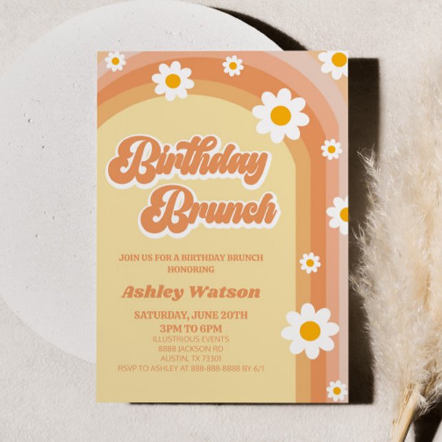 Orange Retro Daisy Flower Birthday Brunch Party Invitation (Creator Uploaded)