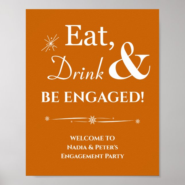 Orange Retro Eat Drink Be Engaged Engagement Poster (Front)