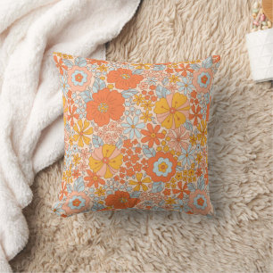 Orange Retro Flower Pattern Cushion