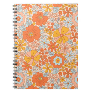 Orange Retro Flower Pattern Notebook