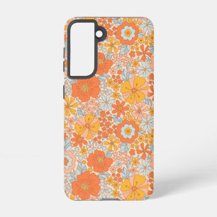 Orange Retro Flower Pattern Samsung Galaxy Case
