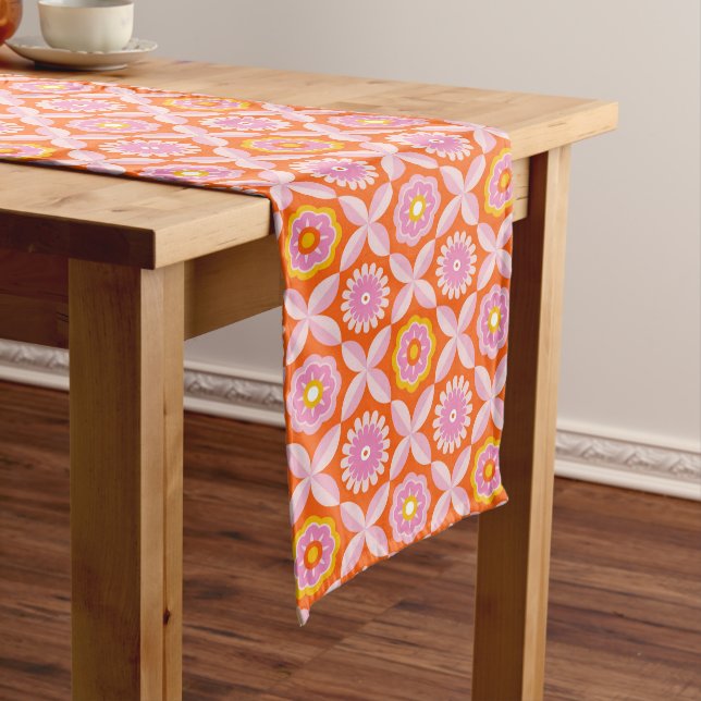 Orange retro flowers long table runner (In Situ)