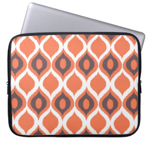Orange Retro Geometric Ikat Tribal Print Pattern Laptop Sleeve