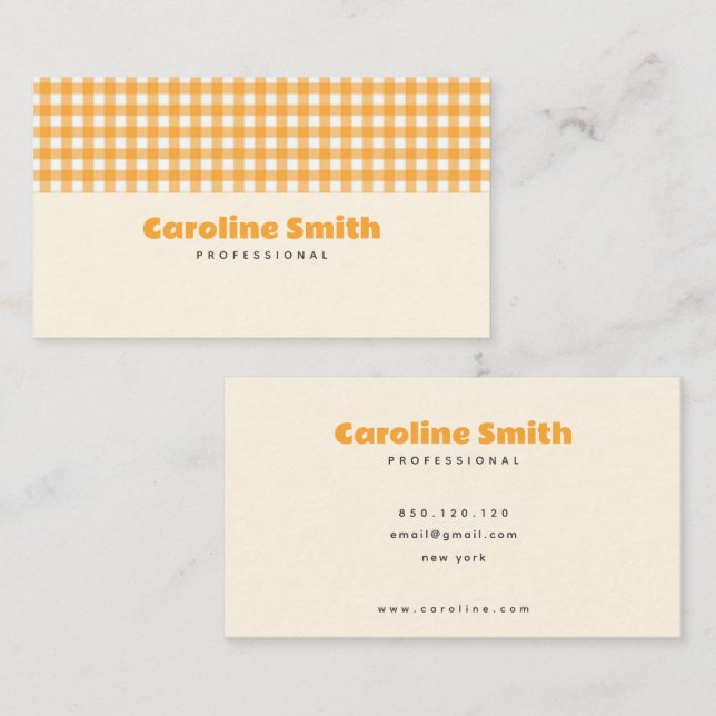 orange retro gingham business card (Front/Back)