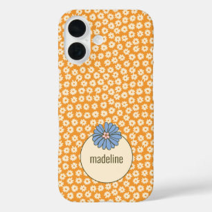 Orange Retro Girly Flower Pattern iPhone 16 Case
