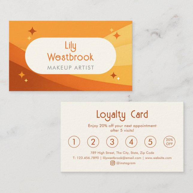 Orange Retro Groovy Modern Vintage Loyalty Card (Front/Back)
