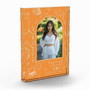 Orange Retro Hand Drawn Graduation Photo Block