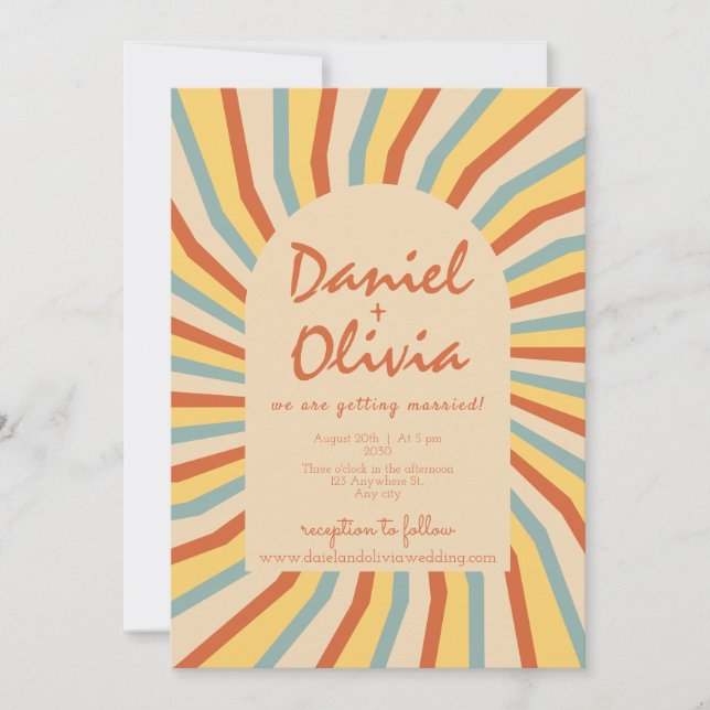 Orange Retro Line with Photo Wedding Invitation (Front)