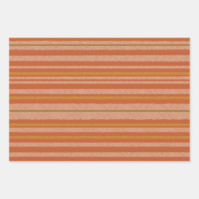Orange Retro Mesh Stripes Wrapping Paper Sheet (Front)
