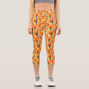 Orange Retro Modern Design - 70s Style Geometric Capri Leggings