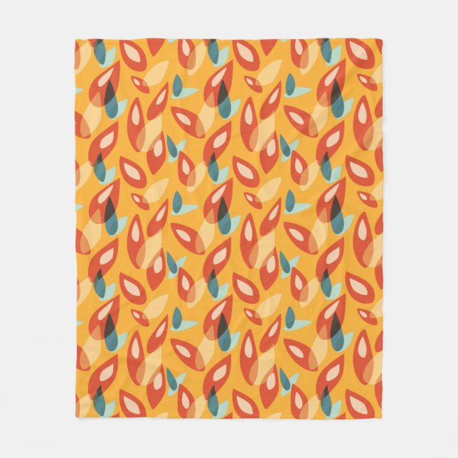 Orange Retro Modern Geometric Leaves 70s Pattern Fleece Blanket (Front)