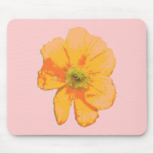 Orange Retro/ PopArt Flower Mouse Pad