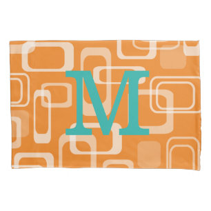 Orange retro print monogrammed pillowcase