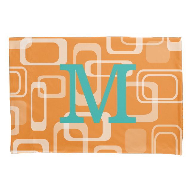 Orange retro print monogrammed pillowcase (Front)