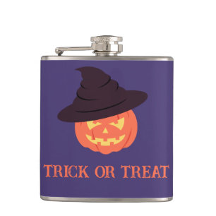 Orange Retro Pumpkin Happy Halloween Hip Flask