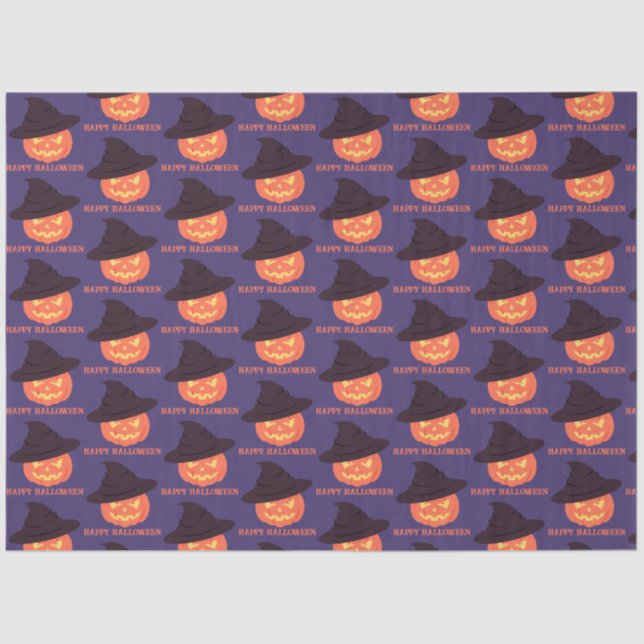 Orange Retro Pumpkin Happy Halloween Tissue Paper (Front)