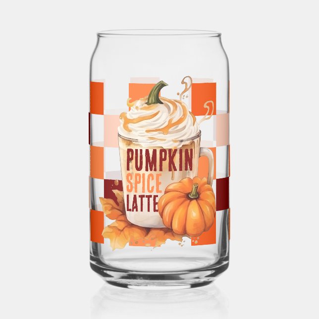 Orange Retro Pumpkin Spice Latte Thanksgiving Can Glass (Left)