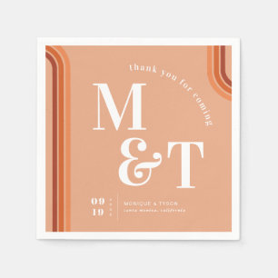Orange Retro Seventies Stripes Wedding Monogram Napkin