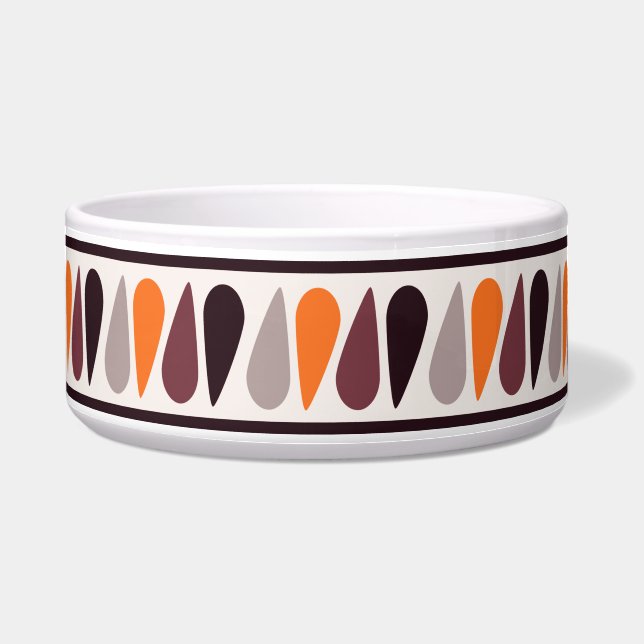 Orange Retro Teardrop Pattern Ceramic Dog Bowl (Front)