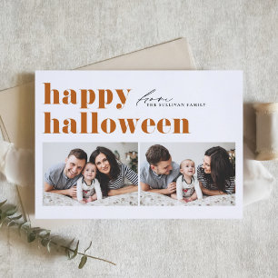 Orange Retro Typography Happy Halloween Two Photo  Holiday Card
