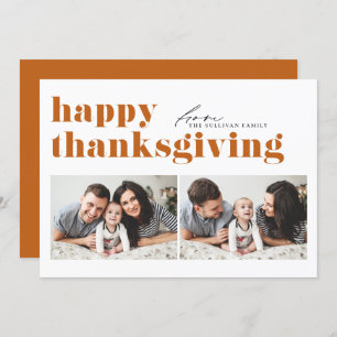 Orange Retro Typography Photo Happy Thanksgiving Holiday Card