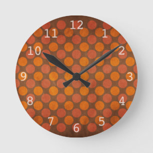 Orange retro vintage dots pattern round clock