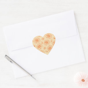 Orange Retro Vintage Y2K Flower Pattern Heart Sticker