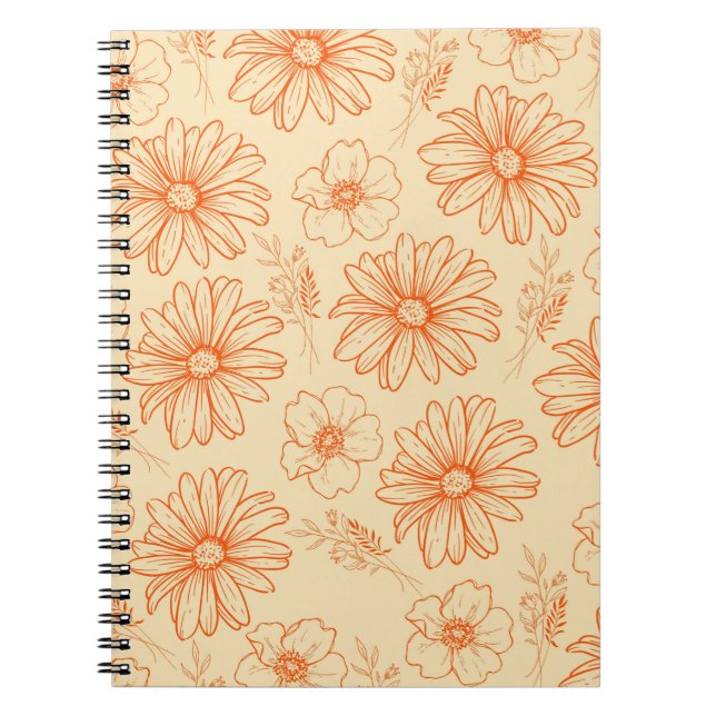 Orange Retro Vintage Y2K Flower Pattern Notebook (Front)