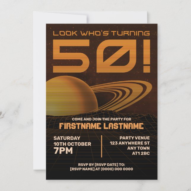 Orange Retrowave 50th Birthday Party Invitation (Front)