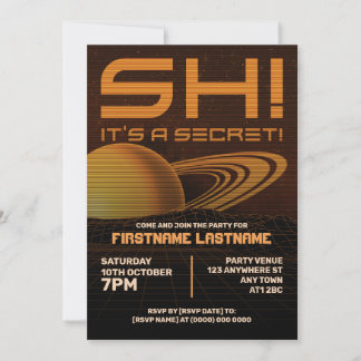 Orange Retrowave Surprise Birthday Party Invite