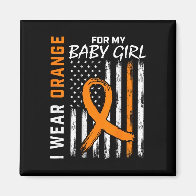 Orange Ribbon Baby Girl Leukaemia Awareness Magnet (Front)