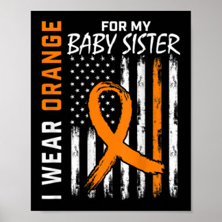 Orange Ribbon Baby Sister Leukaemia Awareness Flag Poster