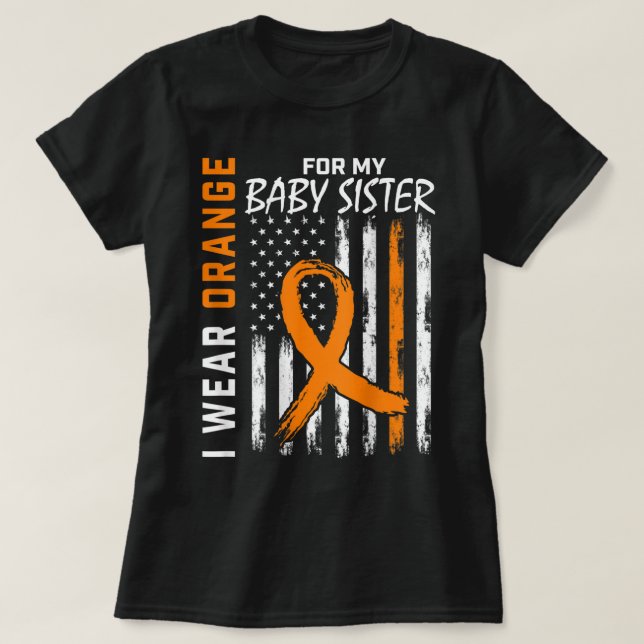 Orange Ribbon Baby Sister Leukaemia Awareness Flag T-Shirt (Design Front)