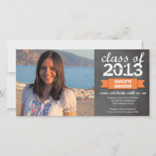 Orange ribbon banner chalkboard photo graduation announcement